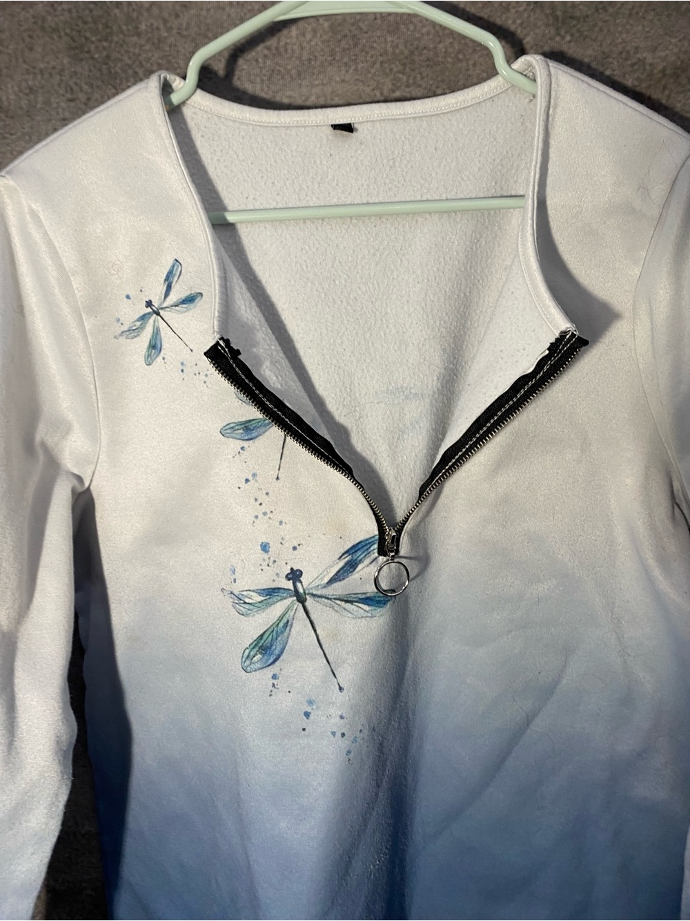 Womens Blue White Ombre Dragonfly Quarter Zip Pullover Sweatshirt Size XL - Picture 8 of 11